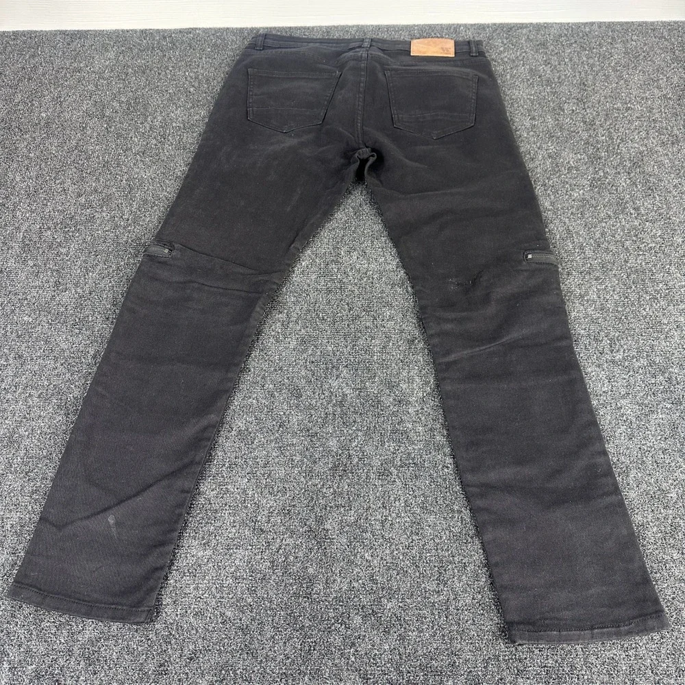 Waimea Mens Skinny Fit‎ Jeans Black Faded Knee Zipper Denim Pants Size 36
